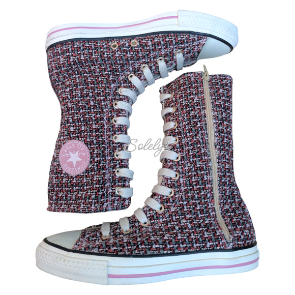 Converse 2006 XHI RARE Calf Extra High Pink Tweed Side Zip Sneaker Boot Womens 5 - Picture 8 of 12